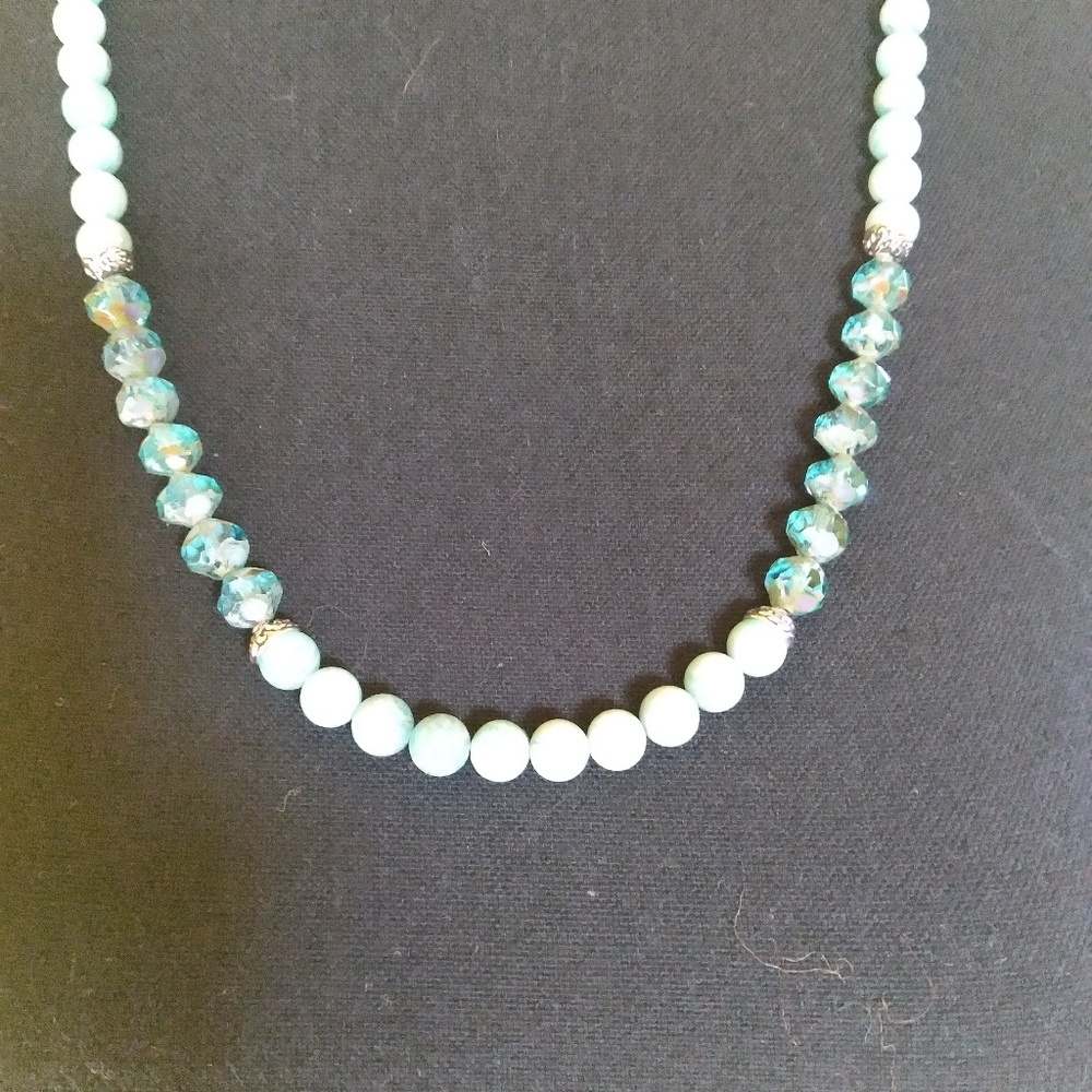 25 1/2" Genuine Brazilian Aqua Blue Amazonite & Czech Bead Necklace - Picture 4 of 12